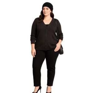 George Cardigan Womans 2X‎ Black Metallic Ribbed Button Front Sweater Office